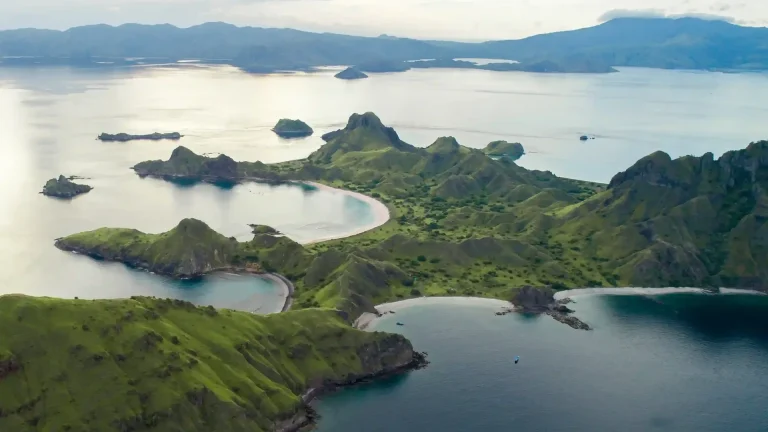 Drone view of Padar Island's bays in Komodo National Park, East Nusa Tenggara